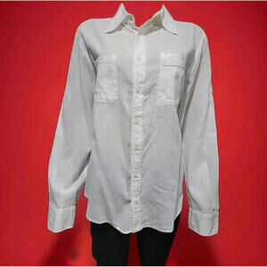 Nicholas K Size M White Roll-tab Sleeves Buttons Up Shirt Blouse W/Pockets #C